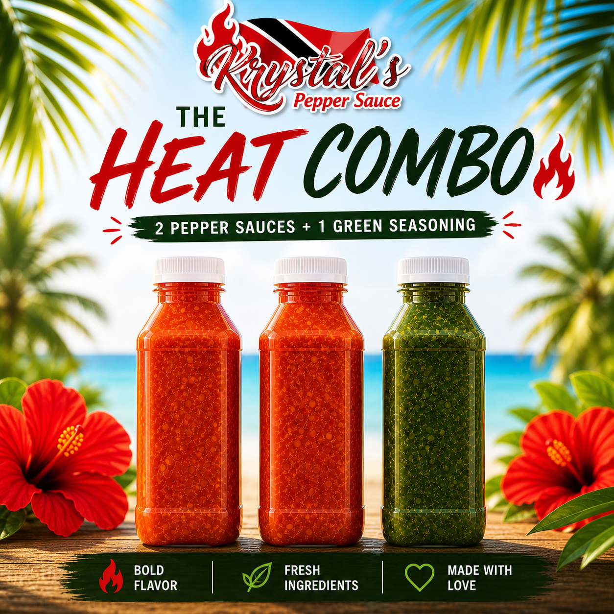 Krystaal's Heat Combo | 2 Pepper Sauces + 1 Green Seasoning